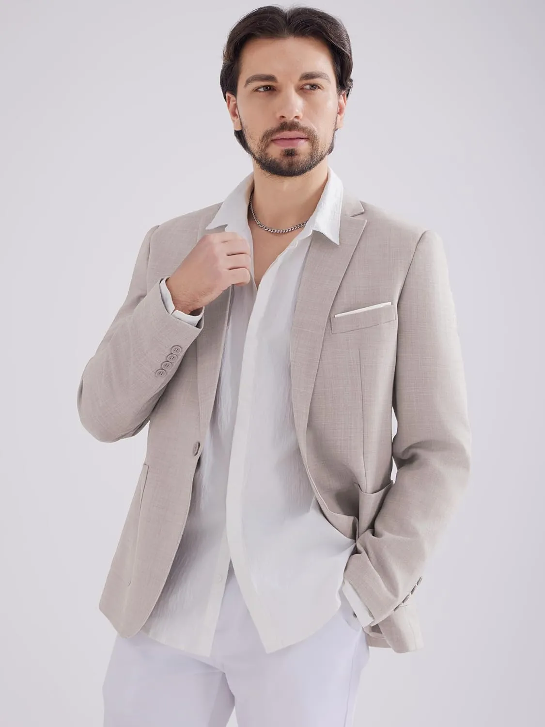 MAGE MALE Men's One Button Blazer Lightweight Casual Sport Coats Solid Color Suit Jacket