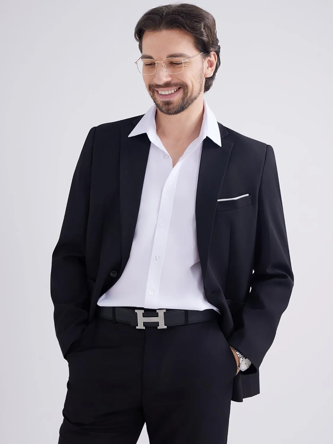 MAGE MALE Men's One Button Blazer Lightweight Casual Sport Coats Solid Color Suit Jacket