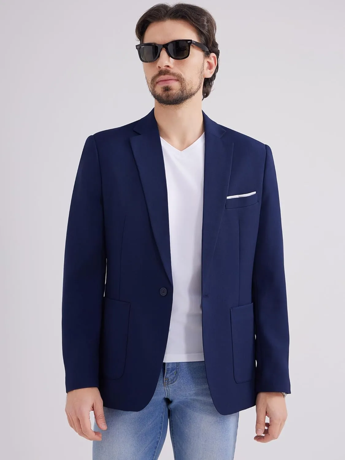 MAGE MALE Men's One Button Blazer Lightweight Casual Sport Coats Solid Color Suit Jacket