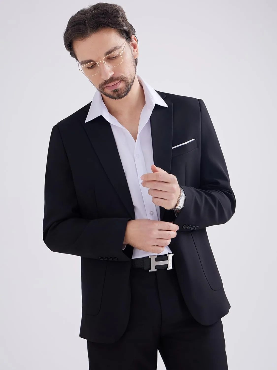 MAGE MALE Men's One Button Blazer Lightweight Casual Sport Coats Solid Color Suit Jacket