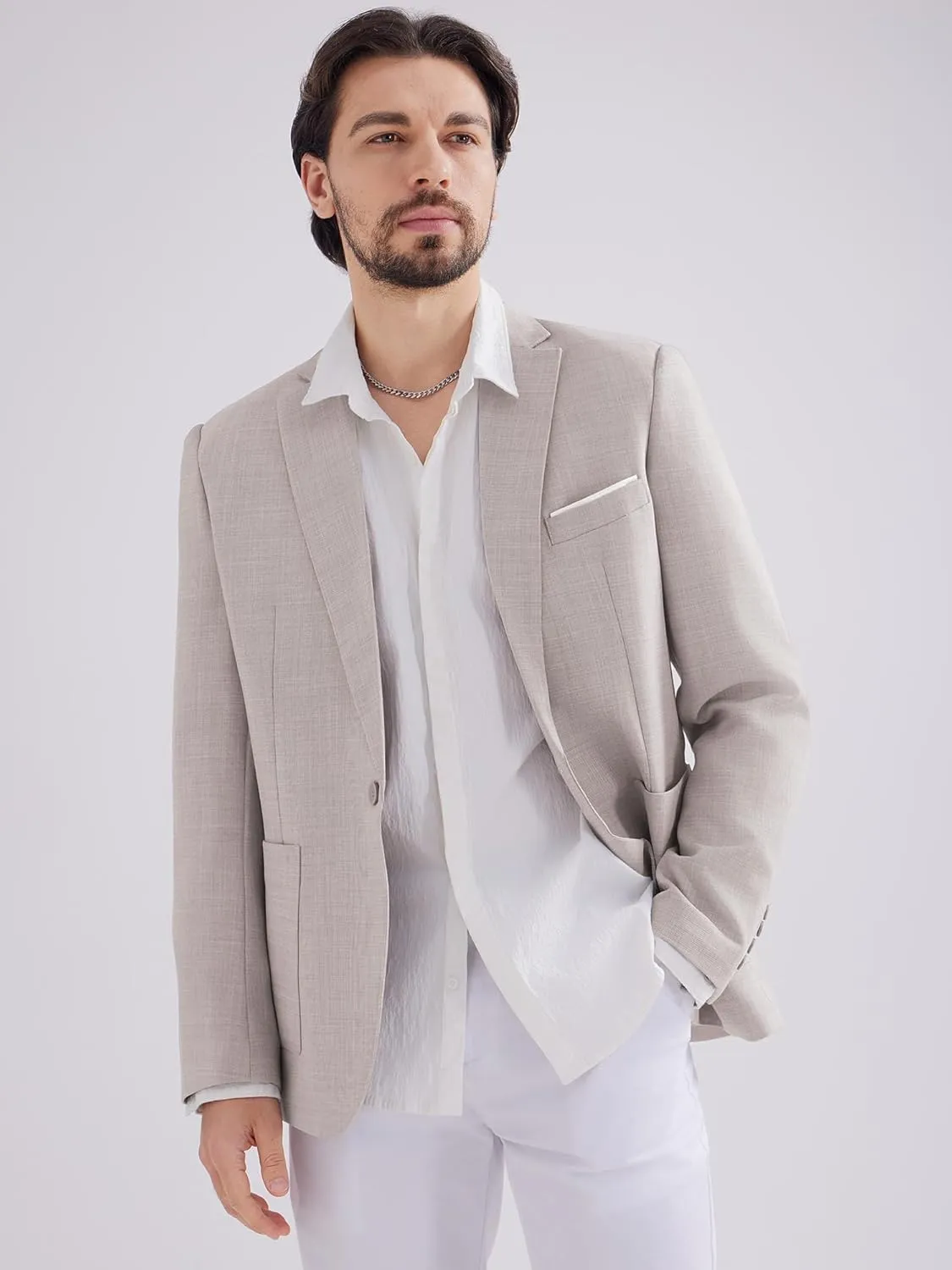 MAGE MALE Men's One Button Blazer Lightweight Casual Sport Coats Solid Color Suit Jacket