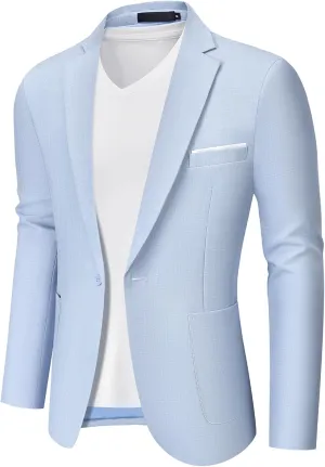 MAGE MALE Men's One Button Blazer Lightweight Casual Sport Coats Solid Color Suit Jacket
