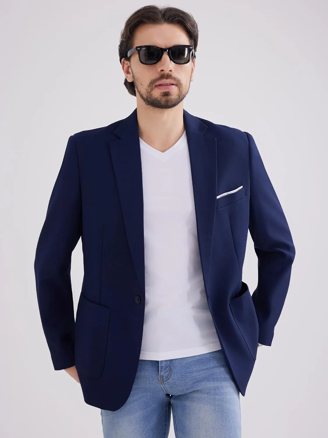 MAGE MALE Men's One Button Blazer Lightweight Casual Sport Coats Solid Color Suit Jacket