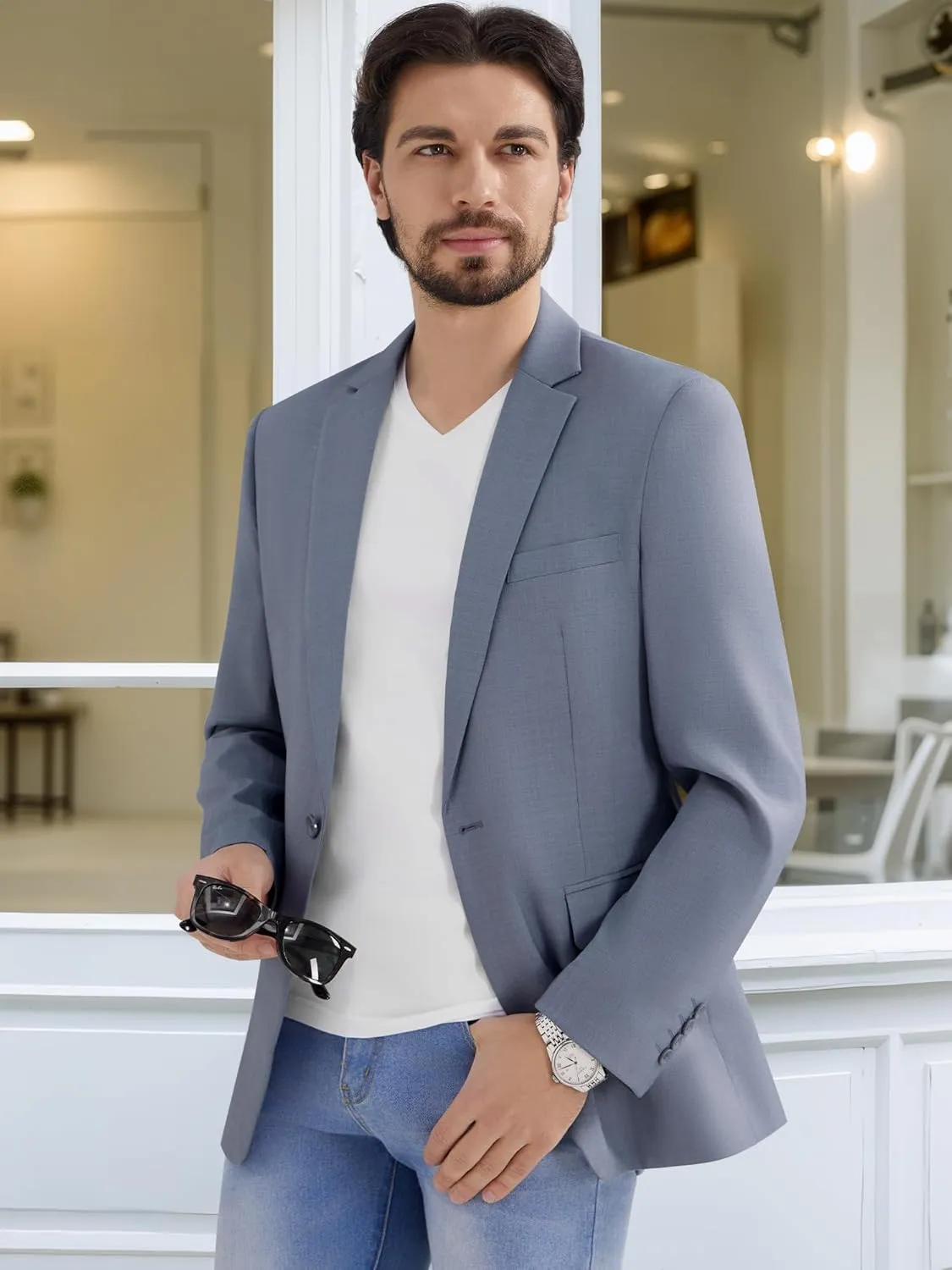 MAGE MALE Men's One Button Suit Jacket Elegant Solid Color Blazers Slim Fit Lightweight Sport Coats Blazer