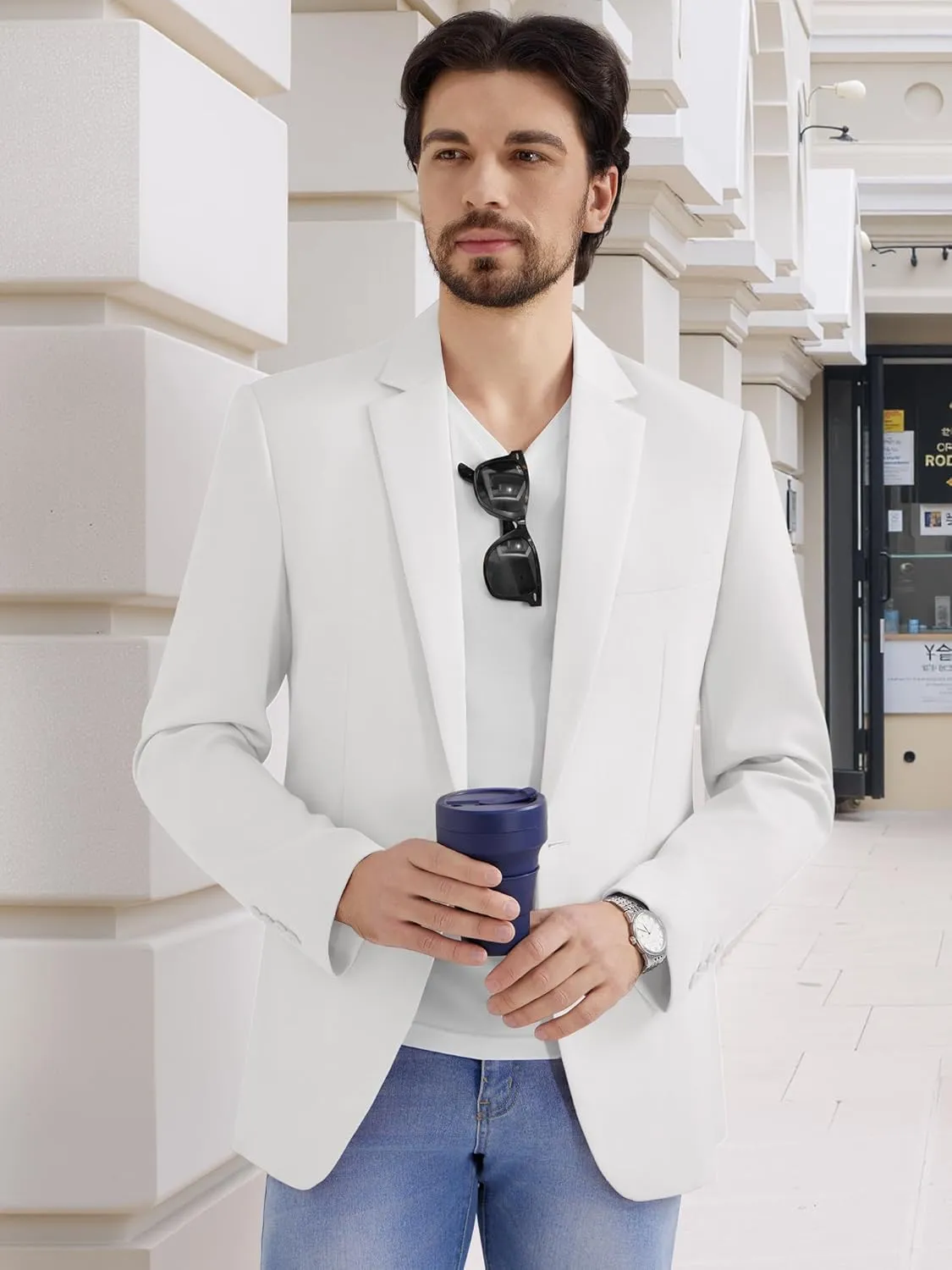 MAGE MALE Men's One Button Suit Jacket Elegant Solid Color Blazers Slim Fit Lightweight Sport Coats Blazer