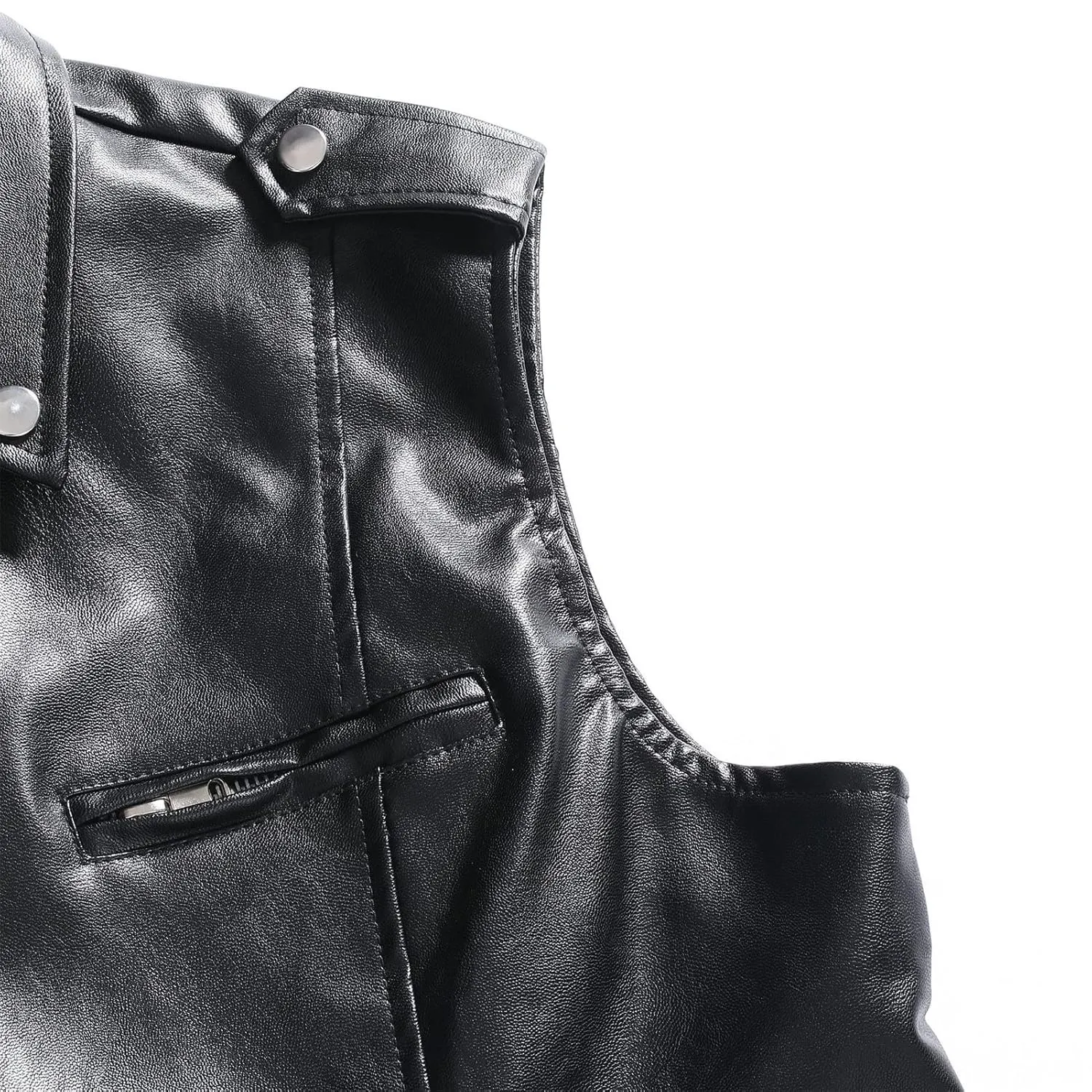 Maiyifu-GJ Men's Faux Leather Biker Sleeveless Jacket Vintage Asymmetric Zip Motorcycle Vest PU Lightweight Punk Belted Coat (Black,X-Large)