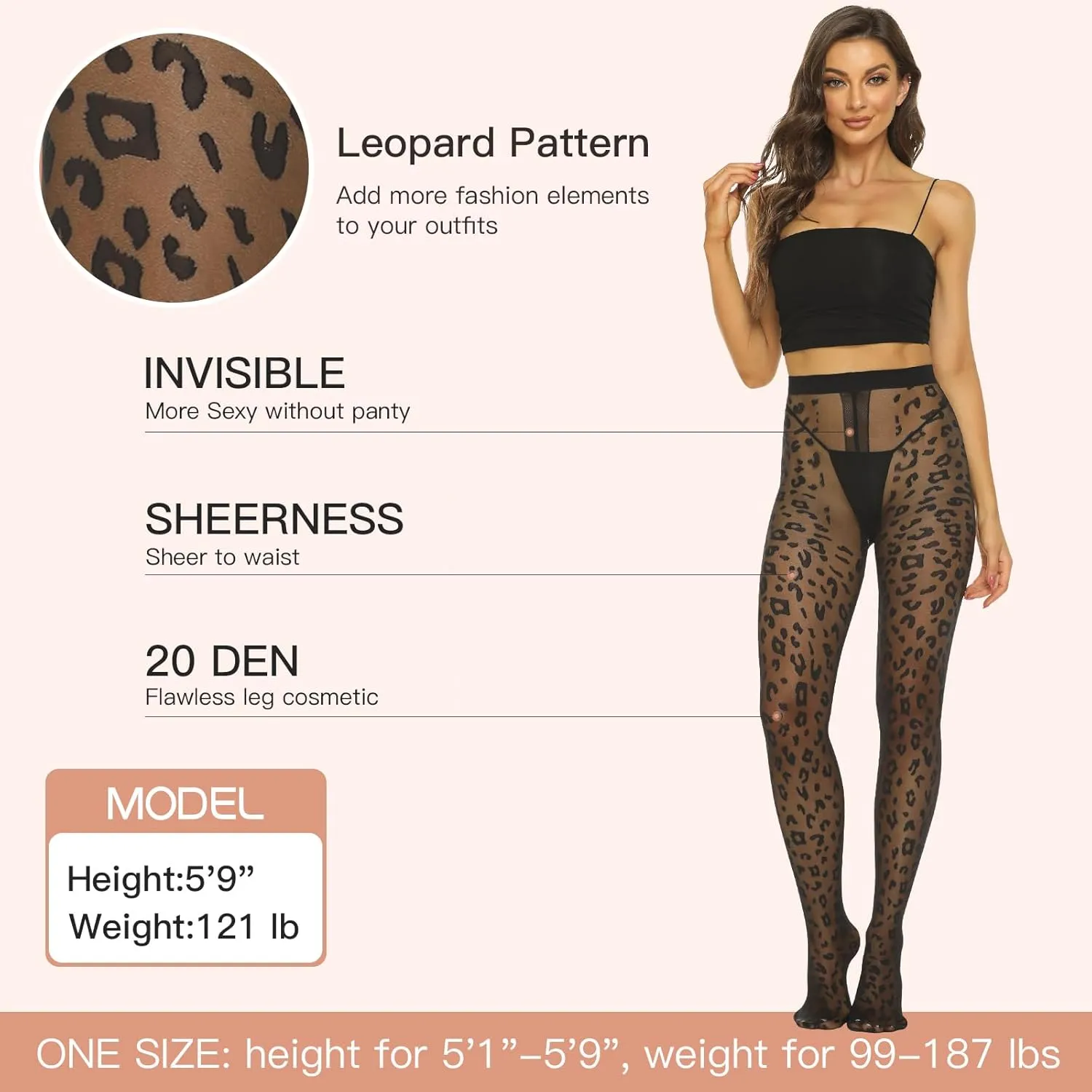 MANZI Patterned Tights Sheer Pantyhose for Women 20 Denier Stockings