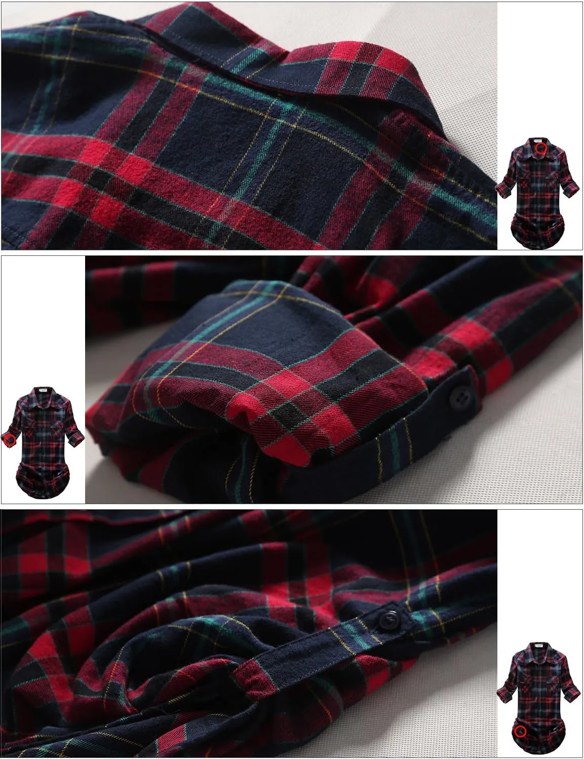 Match Womens Button Down Flannel Plaid Shirts roll up Long Sleeve Shackets Business Blouse Top