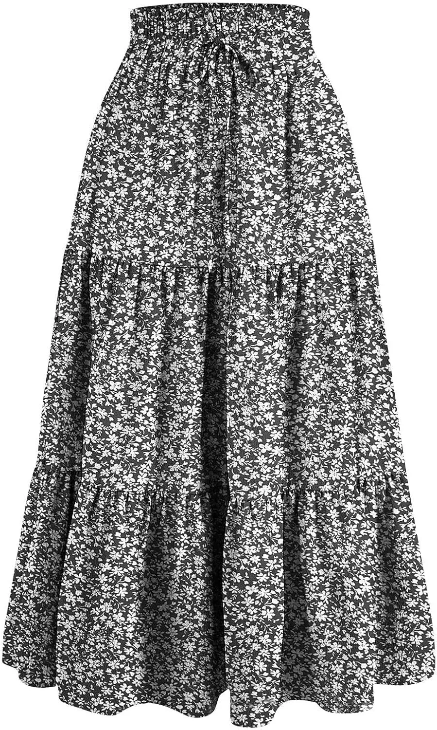 Maxi Skirts for Women Summer Floral Pleated Tiered Boho Flowy Elastic Waist A-Line Spring Beach Vacation Long Skirt