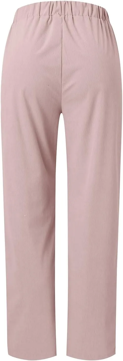 MCILLO Ladies Corduroy Pants Women Elastic High Waist Straight Leg Slacks Casual Trousers with Pocket