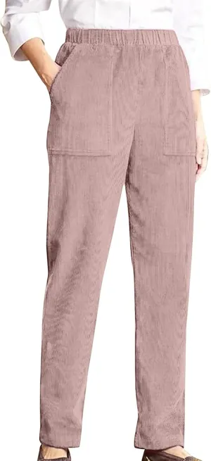 MCILLO Ladies Corduroy Pants Women Elastic High Waist Straight Leg Slacks Casual Trousers with Pocket