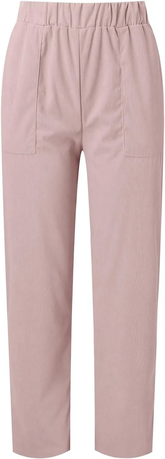 MCILLO Ladies Corduroy Pants Women Elastic High Waist Straight Leg Slacks Casual Trousers with Pocket
