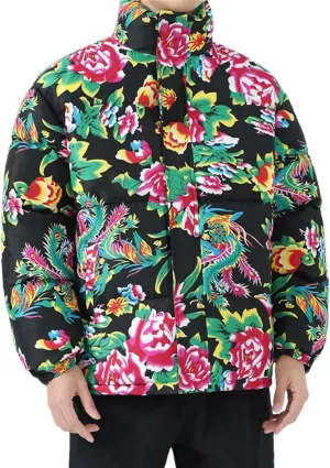 Men Women Flower Printed Jackets Male Cotton-Padded Thickened Coats Fashion Warm Jacket Coat