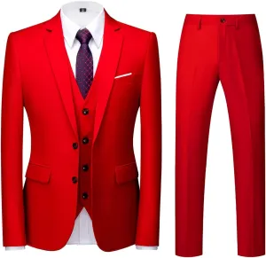 Mens 3 Piece Tuxedo Suits Slim Fit Casual Suit Blazer Two Button Wedding Prom Jackets Vest&Trousers