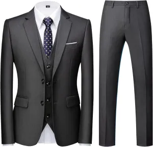 Mens 3 Piece Tuxedo Suits Slim Fit Casual Suit Blazer Two Button Wedding Prom Jackets Vest&Trousers