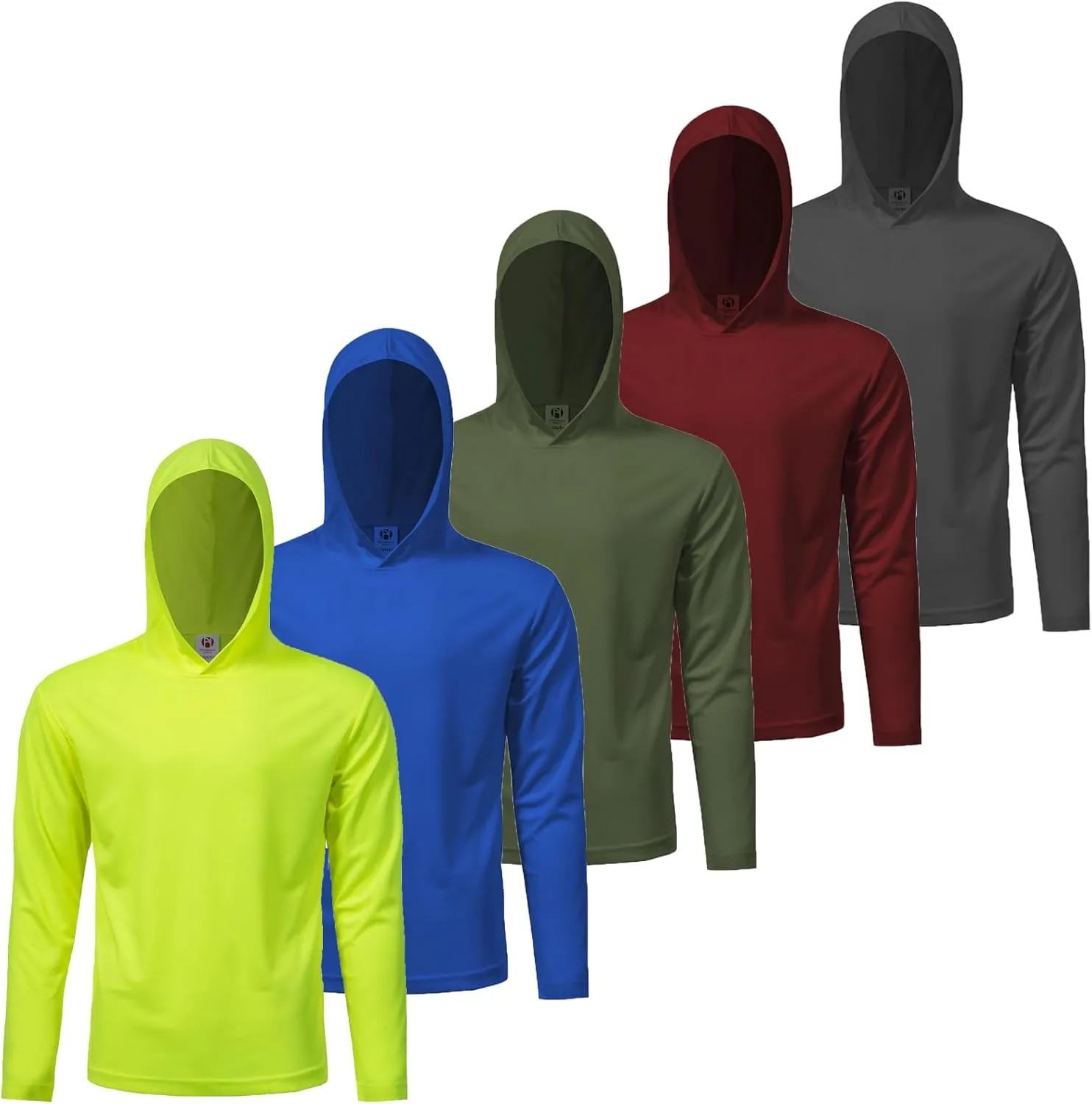 Mens Active Athletic T-Shirts Set Long Sleeve Sun Protective Quick Dry Hoodies Shirt 5 Pack