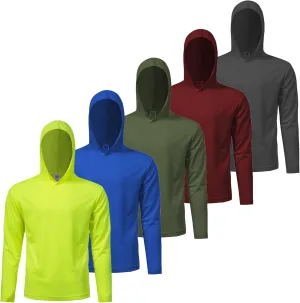 Mens Active Athletic T-Shirts Set Long Sleeve Sun Protective Quick Dry Hoodies Shirt 5 Pack