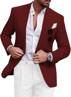 Men's Blazer Casual Sport Coats Linen Slim Fit One Button Suit Jacket Lightweight Sports Jacket