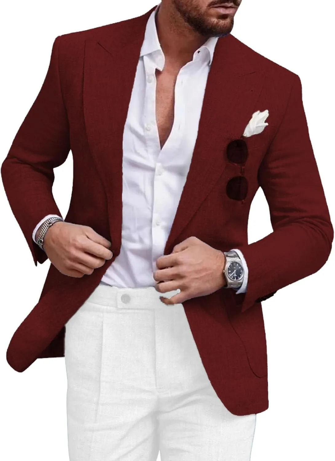 Men's Blazer Casual Sport Coats Linen Slim Fit One Button Suit Jacket Lightweight Sports Jacket