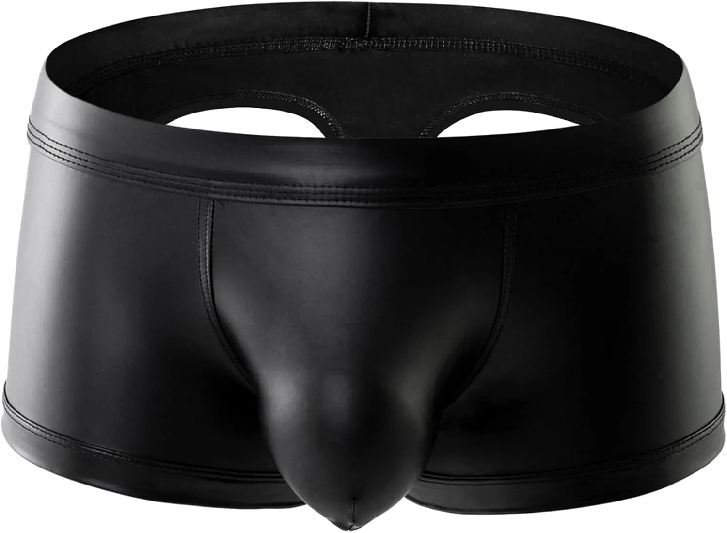 Mens Boxer Briefs Faux Leather Underwear Cut Out Open Butt Low Rise Boxer Shorts Bulge Pouch Boxer