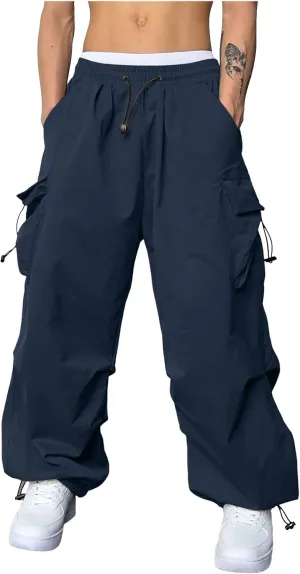Mens Cargo Pants Casual Loose Fit Wide Leg Elasticated Waist Pant Sweatpants with Pockets