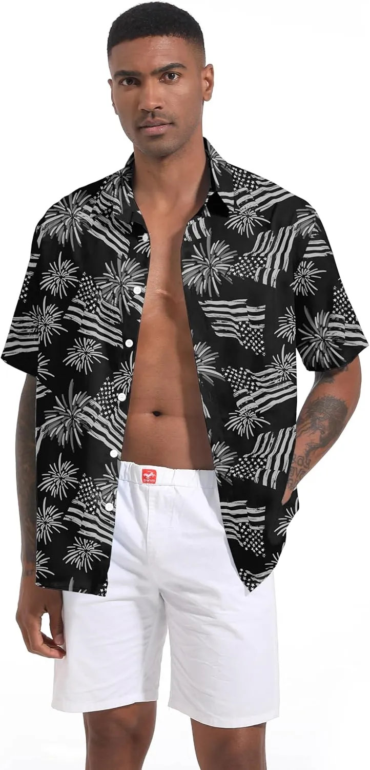 Men's Casual Button Down Shirts Regular Fit Print Short Sleeve Hawaiian Shirt for Men