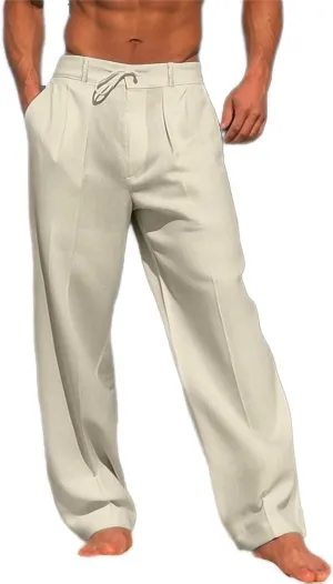 Mens Casual Cotton Linen Pants Loose Fit Elastic Drawstring Waist Yoga Pant Summer Beach Baggy Trousers