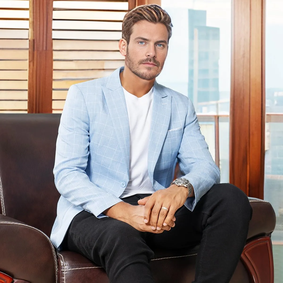 Men's Causal Suit Blazer Slim Fit Sport Jackets for Men Two Button Business Wedding Party Banquet