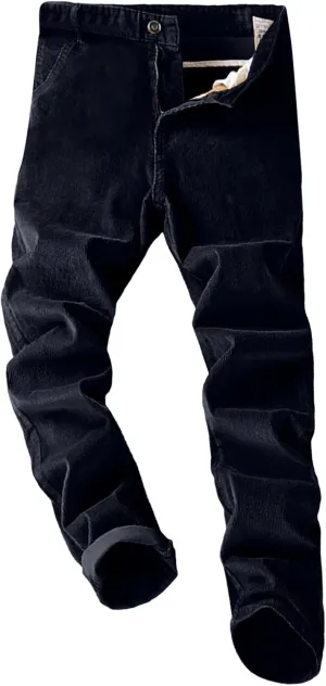 Men's Corduroy Chino Pant Straight Fit Flat-Front Casual Pants Vintage Slim Fit Straight Legs Pants Fall Winter Trousers