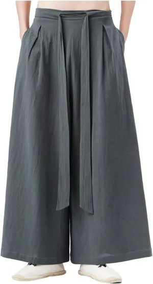 Men's Cotton Linen Harem Pants Linen Japanese Breathable Hip Hop Baggy Skirt Pants Capri Pant