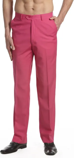 Mens Dress Pant Trousers Flat Front Solid Mix Multi Color Design
