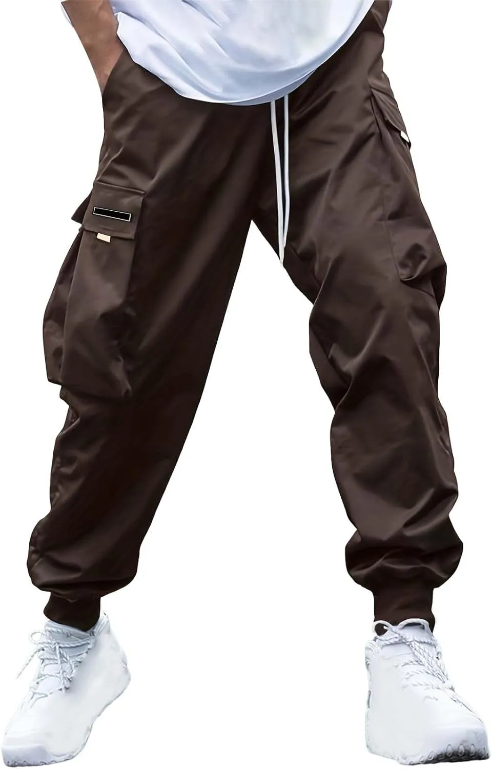 Mens Fashion Cargo Pants Drawstring Tactical Active Outdoor Hiking Climbing Overalls Military Casual Solid Color Tapered Pant