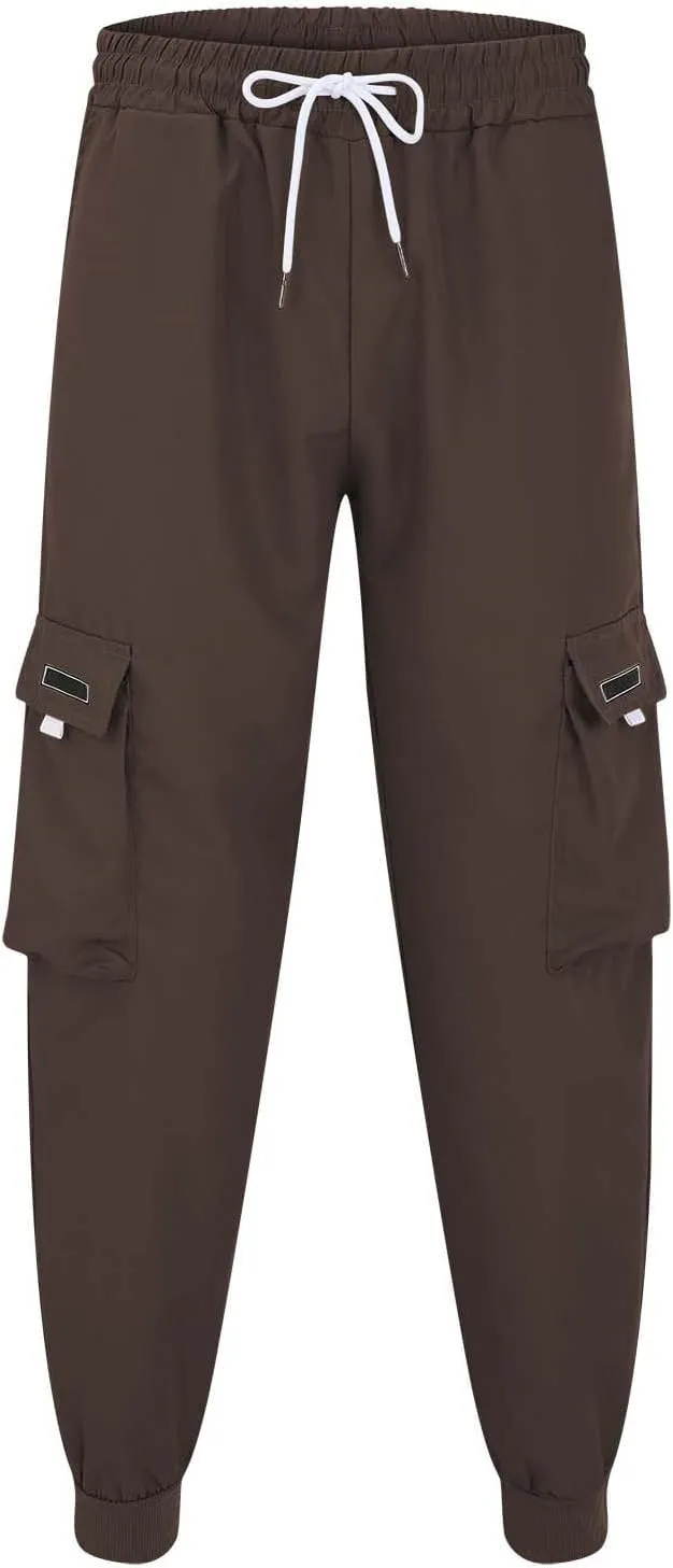 Mens Fashion Cargo Pants Drawstring Tactical Active Outdoor Hiking Climbing Overalls Military Casual Solid Color Tapered Pant