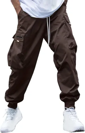 Mens Fashion Cargo Pants Drawstring Tactical Active Outdoor Hiking Climbing Overalls Military Casual Solid Color Tapered Pant