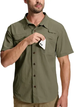 Men's Fishing Shirt Sun Protection Short Sleeve Cooling Button Down Shirts for Hiking Travel