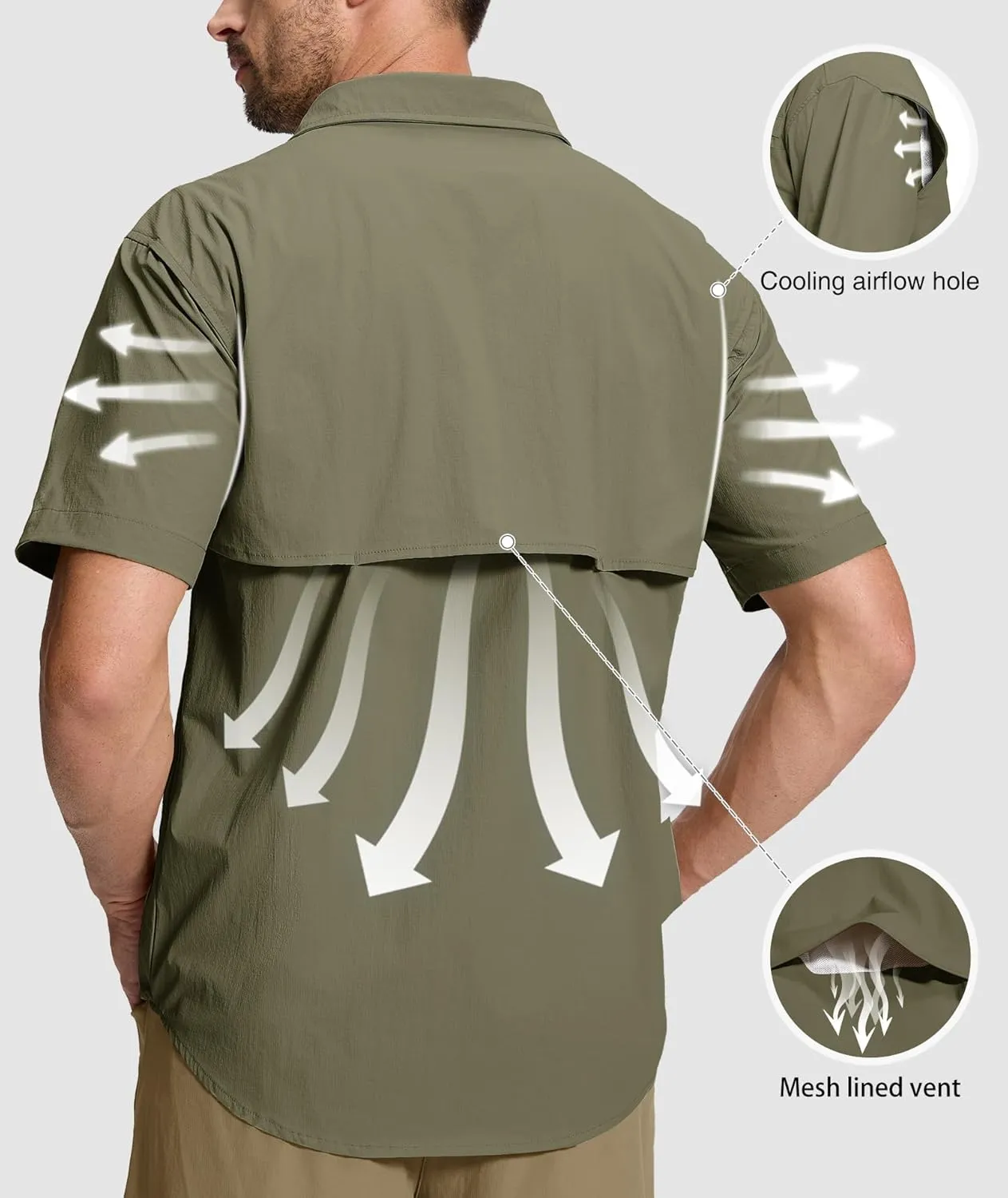Men's Fishing Shirt Sun Protection Short Sleeve Cooling Button Down Shirts for Hiking Travel