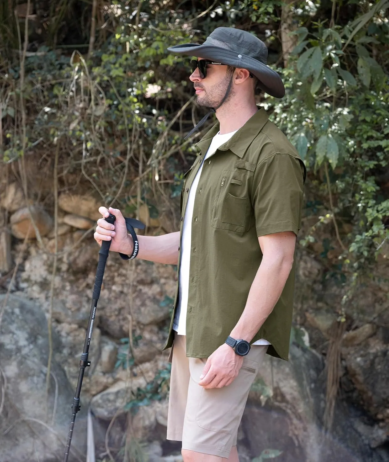 Men's Fishing Shirt Sun Protection Short Sleeve Cooling Button Down Shirts for Hiking Travel