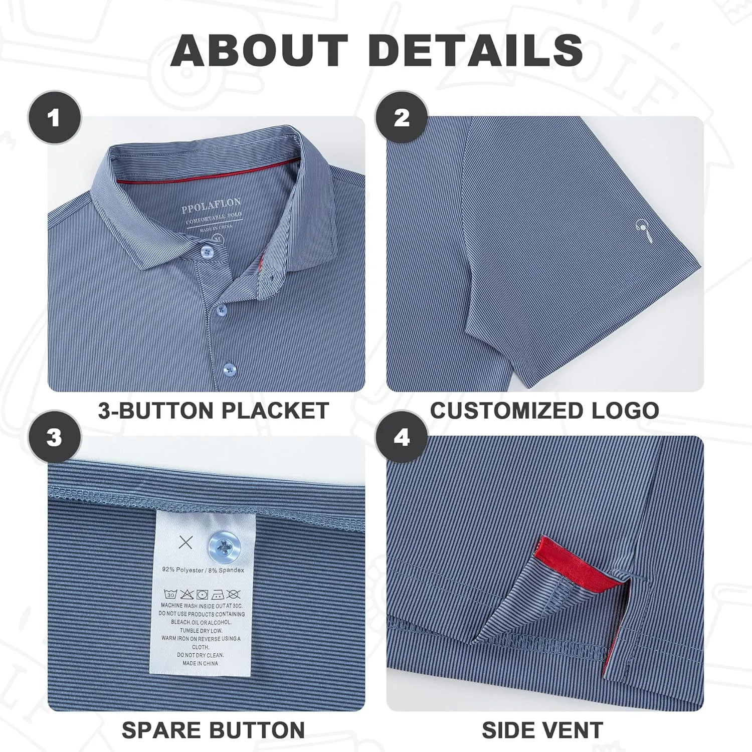 Mens Golf Shirt Moisture Wicking Dry Fit Print Performance Short Sleeve Polo Shirts for Men