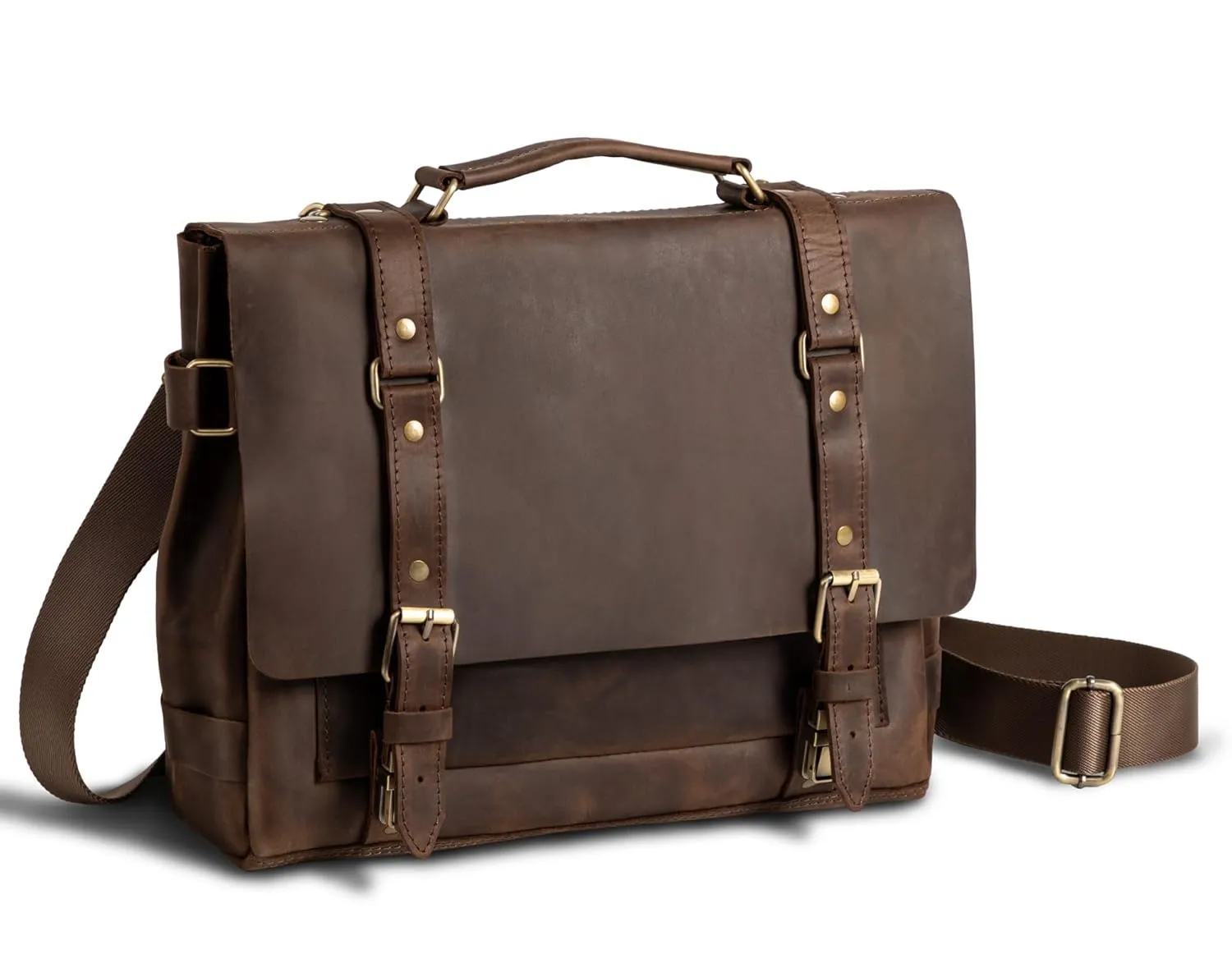 Men's Leather Briefcase for 13-14 Inch MacBook, Large leather laptop bag for men with Padded Compartment, Waxed Genuine Leather Rugged Satchel Shoulder leather bag for men, Stylish Business briefcases for men