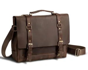 Men's Leather Briefcase for 13-14 Inch MacBook, Large leather laptop bag for men with Padded Compartment, Waxed Genuine Leather Rugged Satchel Shoulder leather bag for men, Stylish Business briefcases for men