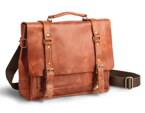 Men's Leather Briefcase for 13 Inch MacBook Air, Leather laptop bag for men with Padded Compartment, Premium Genuine Leather Rugged Satchel Shoulder leather bag for men, Stylish Business briefcases for men