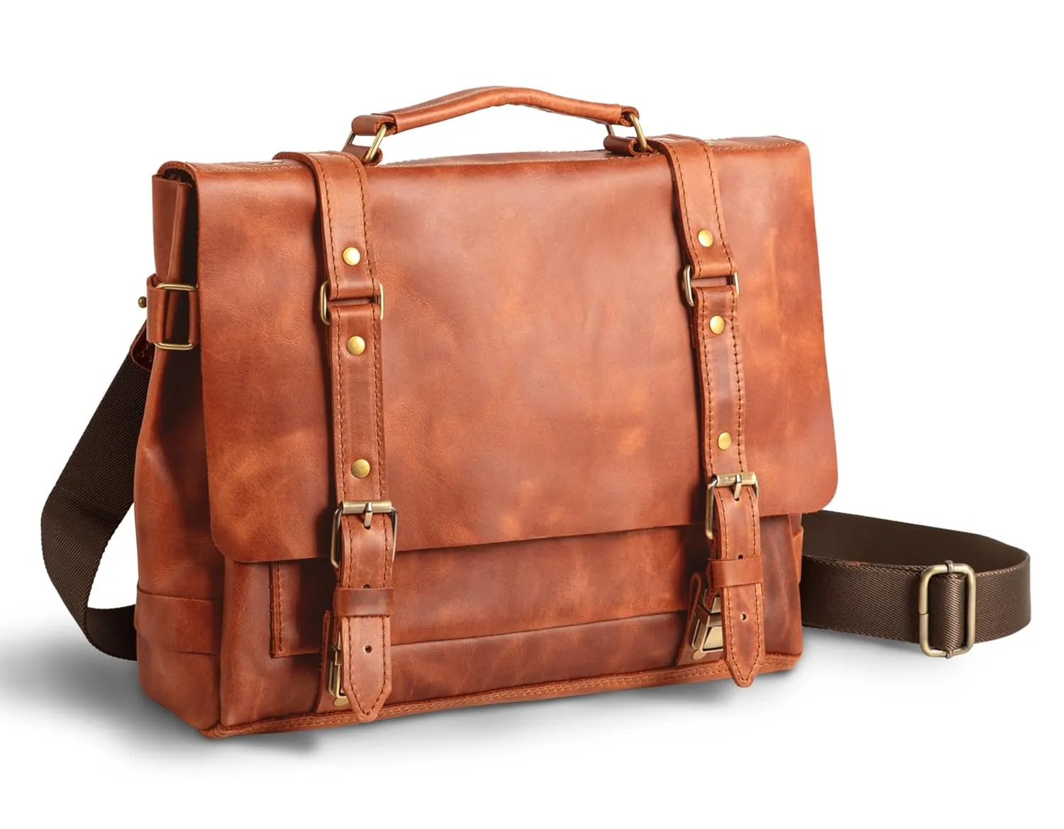 Men's Leather Briefcase for 13 Inch MacBook Air, Leather laptop bag for men with Padded Compartment, Premium Genuine Leather Rugged Satchel Shoulder leather bag for men, Stylish Business briefcases for men