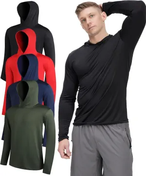 Men's Lightweight Hoodies 4 Pack Long Sleeve Athletic Shirts for Mens Running Workout Swim T-Shirt