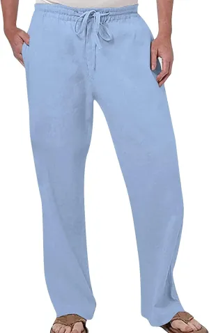 Men's Linen Pants Wide Straight Leg Joggers Regular Fit Pants Outdoor Hiking Trousers Summer Beach Yoga Pant