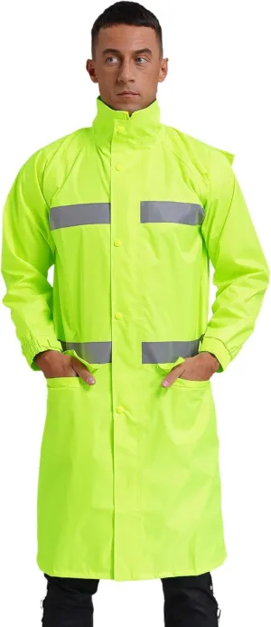 Mens Long Rain Coats Hooded Raincoats Safety Rainwear for Waterproof Work Rain Jacket Poncho