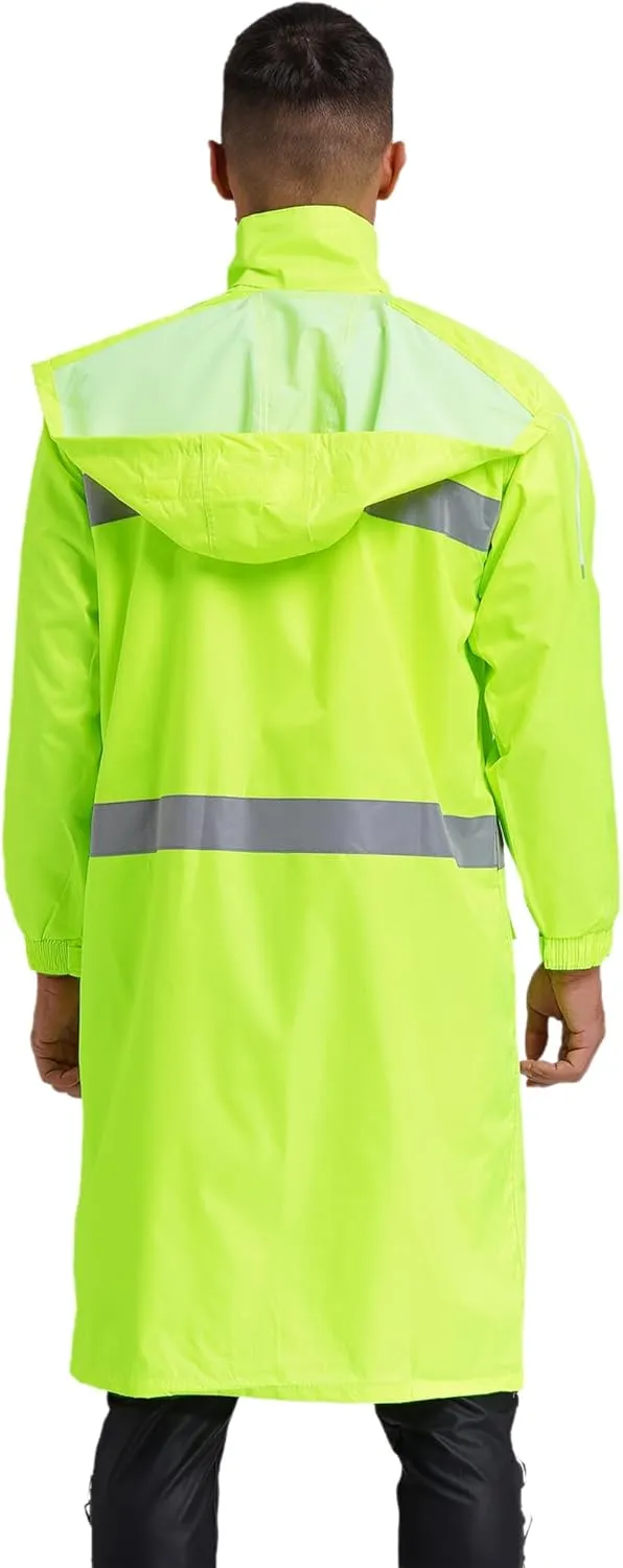 Mens Long Rain Coats Hooded Raincoats Safety Rainwear for Waterproof Work Rain Jacket Poncho