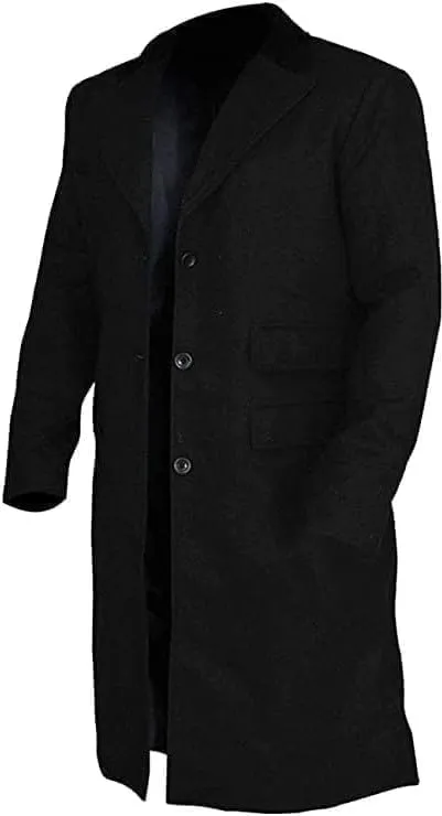 Men's New Black Black Woolen Long Trench Winter Coat Jacket
