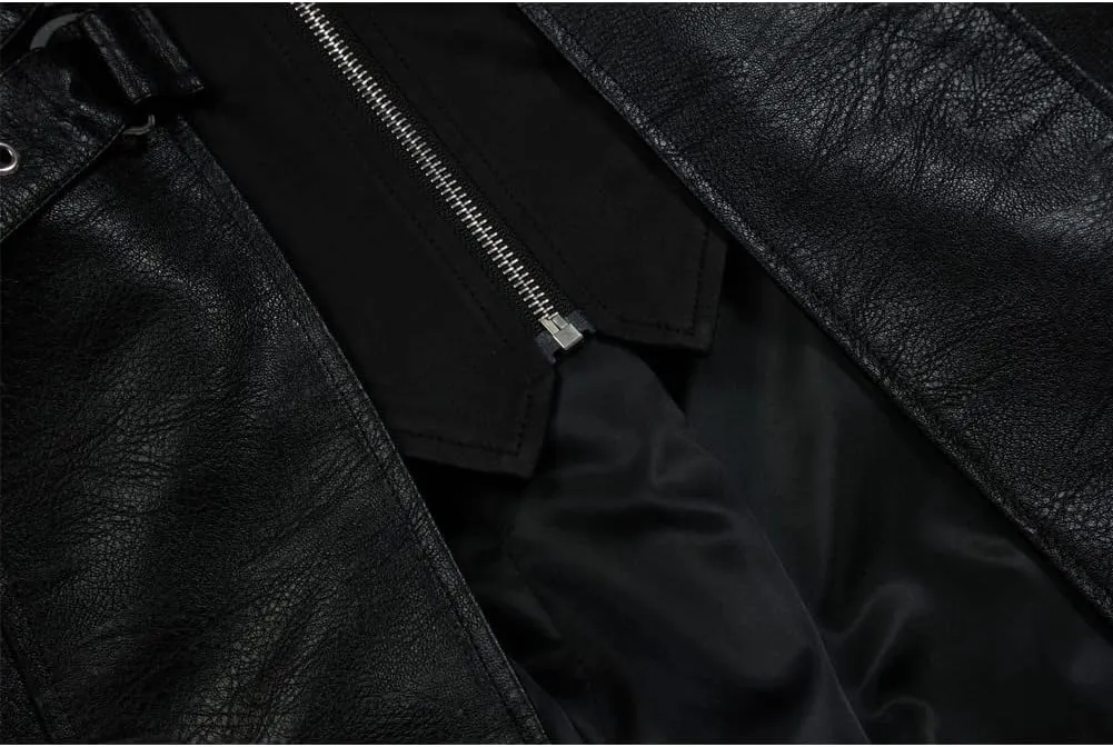 Men's Pu Leather Trench Coat Motorcycle Punk Long Zipper Jacket