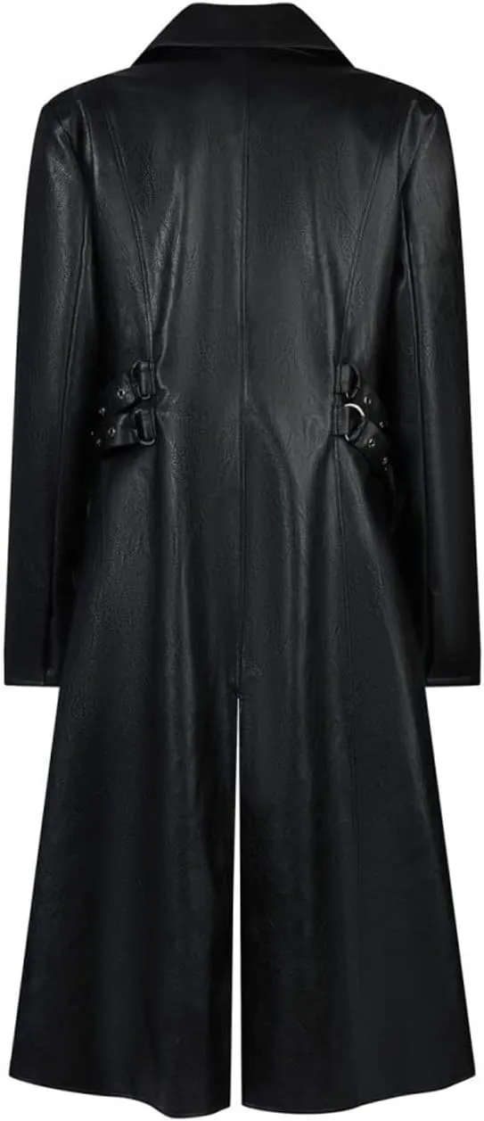 Men's Pu Leather Trench Coat Motorcycle Punk Long Zipper Jacket