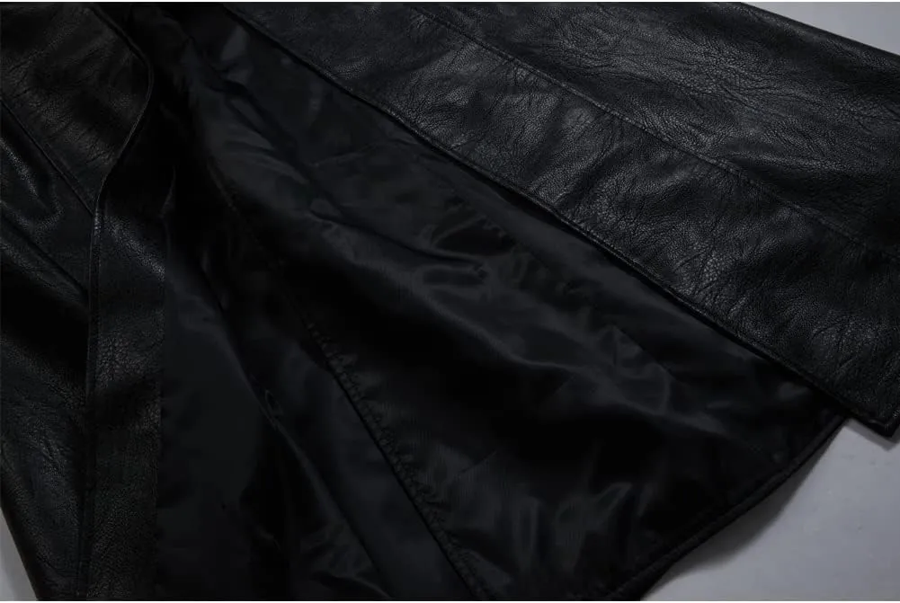 Men's Pu Leather Trench Coat Motorcycle Punk Long Zipper Jacket